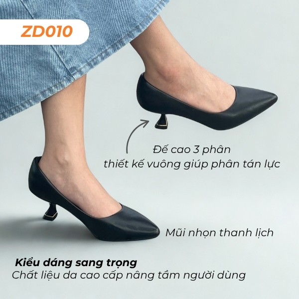 Giày Cao Gót Mũi Nhọn Gót Trụ Sang Trọng - Ảnh 2