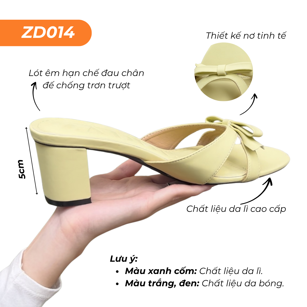 Guốc Nữ Quai Nơ Gót Vuông 5cm Thời Trang - Ảnh 2